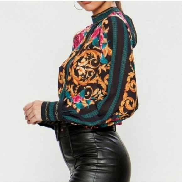 Jealous Tomato Floral Print Long Sleeve Bikini Bottom Bodysuit - Picture 2 of 7